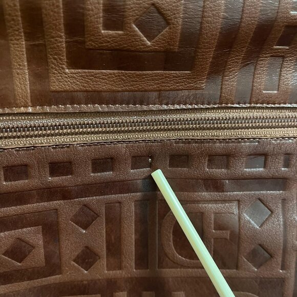 Vintage Due Fratelli Monogrammed Brown Genuine Leather Large Bag Purse Clutch - Picture 6 of 16